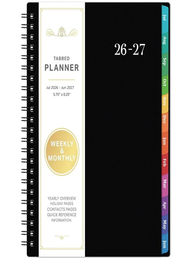 Vondafe Planner 2026-2027 - Academic Planner 2026-2027, July 2026 - June 2027, 6.3" x 8.4", 26-27 Planner Weekly and Monthly, Colorful Tabs, PP Cover, A5 Thick Paper, Twin-Wire Binding - Black - Image 1