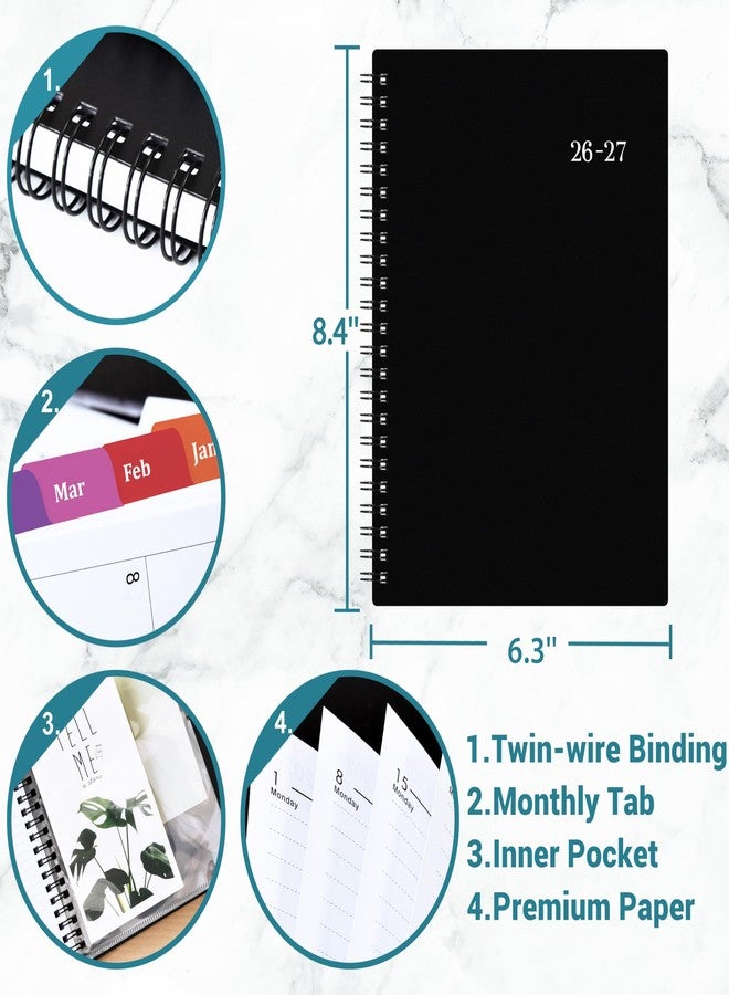 Vondafe Planner 2026-2027 - Academic Planner 2026-2027, July 2026 - June 2027, 6.3" x 8.4", 26-27 Planner Weekly and Monthly, Colorful Tabs, PP Cover, A5 Thick Paper, Twin-Wire Binding - Black - Image 3