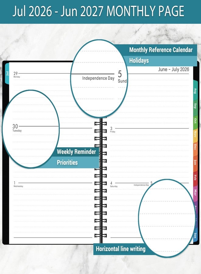 Vondafe Planner 2026-2027 - Academic Planner 2026-2027, July 2026 - June 2027, 6.3" x 8.4", 26-27 Planner Weekly and Monthly, Colorful Tabs, PP Cover, A5 Thick Paper, Twin-Wire Binding - Black - Image 5