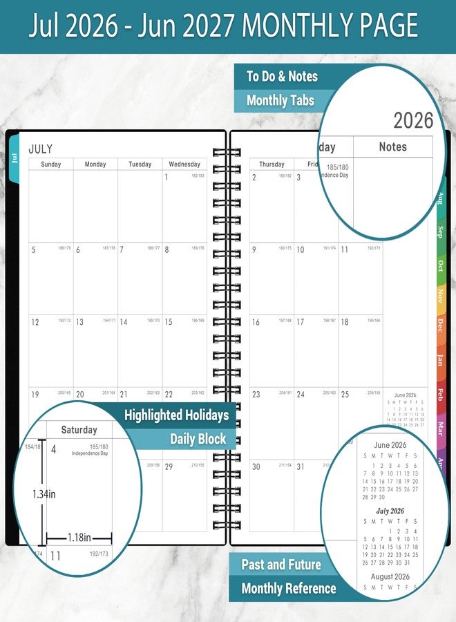 Vondafe Planner 2026-2027 - Academic Planner 2026-2027, July 2026 - June 2027, 6.3" x 8.4", 26-27 Planner Weekly and Monthly, Colorful Tabs, PP Cover, A5 Thick Paper, Twin-Wire Binding - Black - Image 4