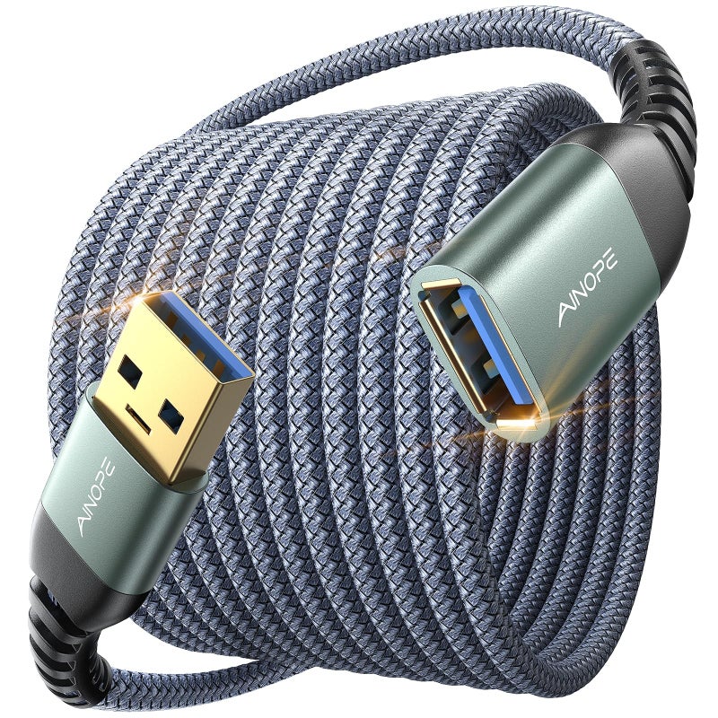 AINOPE USB Extension Cable,USB Extender,USB 3.0 Extension Cable, Male to Female Cord High Data Transfer Compatible with Webcam,USBKeyboard,Flash Drive,Hard Drive,Printer,10FT,Grey - Image 1