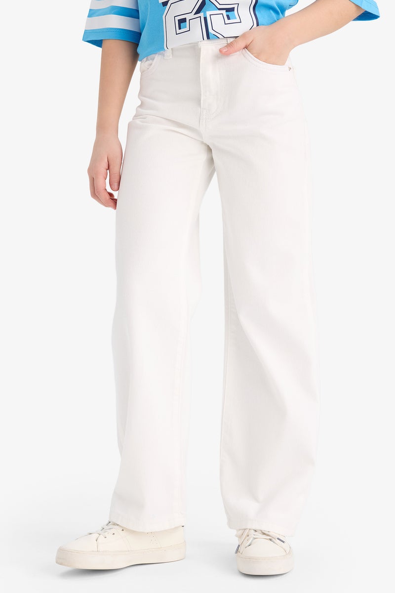 ديفاكتو بنطلون بناتي وايد ليج جينز برجل واسع أبيض - Image 1