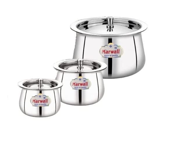 Marwall Stainless Steel Handi with Lid for Serving and Storage of GheeDhaiMilk etc 300ml - Image 3