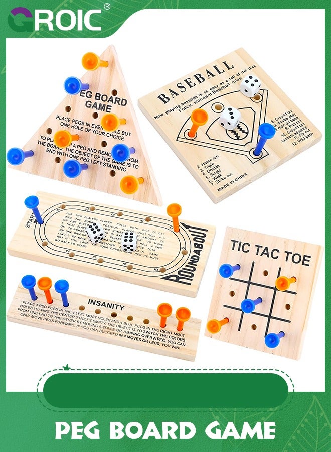 GROIC 5 Packs Wooden Peg Board Game Family Toy Birthday Party Favors Classic Educational for Teens and Adults - Image 1