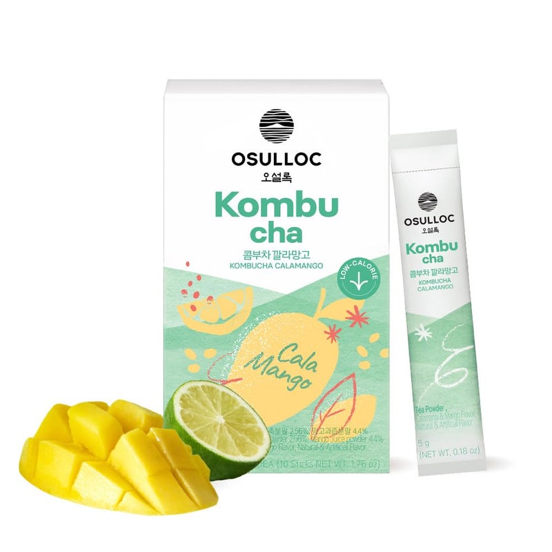 OSULLOC Kombucha Tea Calamango (Calamansi & Mango Blending), Sparkling Powdered Mix Beverage, No added sugar, 10 Sticks, 1.76oz - Image 1