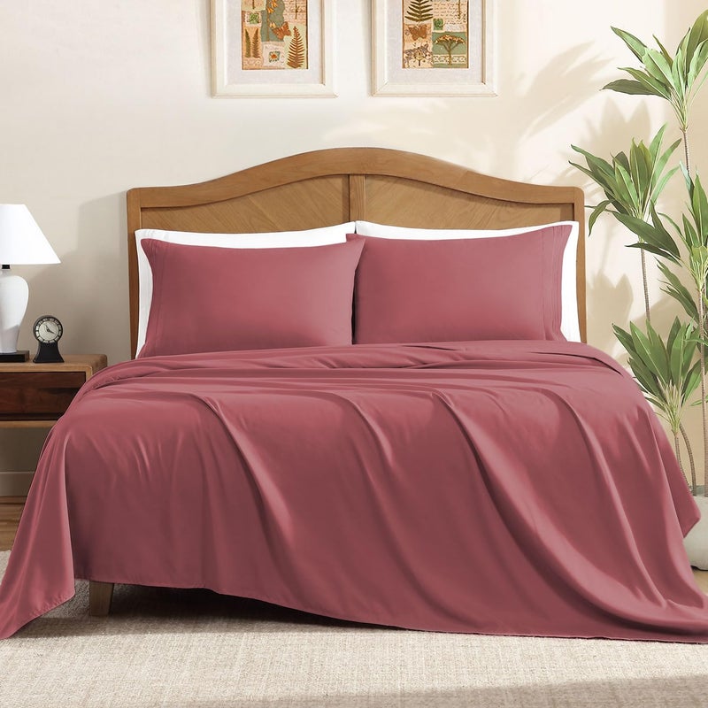 ClevaHome Sheet Set Queen Size, 4-Piece Bedding, Lightweight & Super Soft Easy Care Microfiberâ€“ Shrinkage & Fade Resistant Bedding Set with 14'' Deep Pockets (Dusty Rose) - Image 1