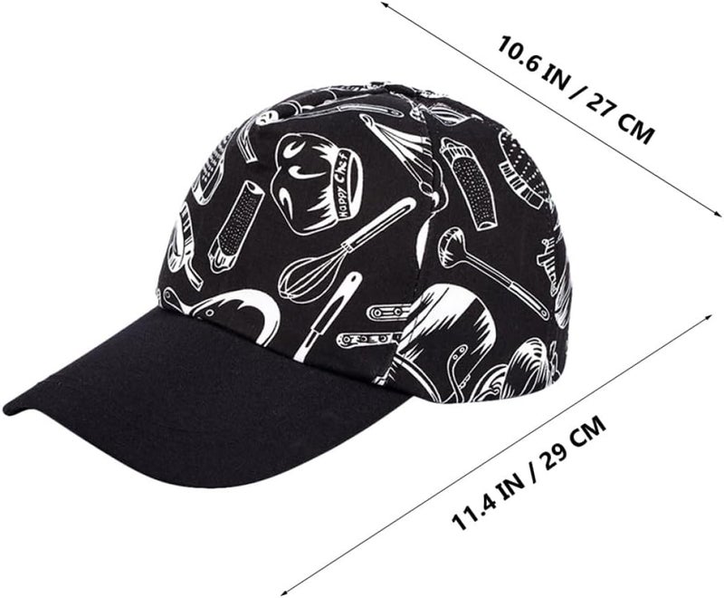 Waiter Chef Hat with Knife and Fork Pattern, Black Kitchen Cap for Restaurant Food Service, Comfortable Peaked Cooking Hat for Men and Women - Image 2