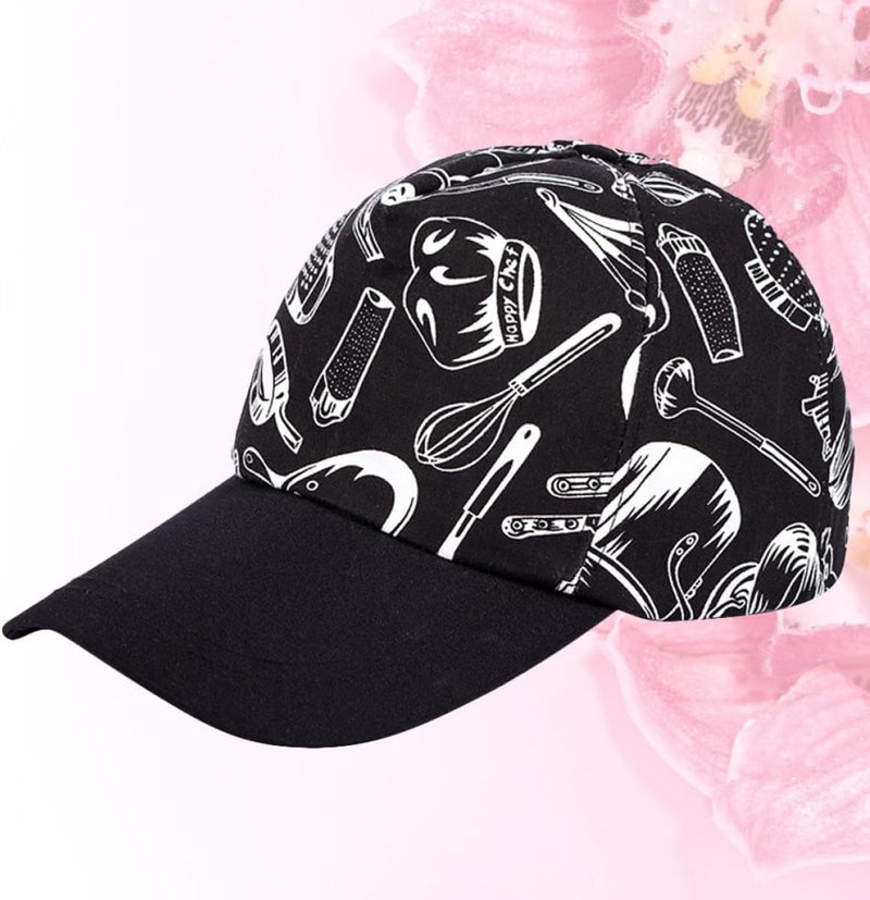 Waiter Chef Hat with Knife and Fork Pattern, Black Kitchen Cap for Restaurant Food Service, Comfortable Peaked Cooking Hat for Men and Women - Image 4