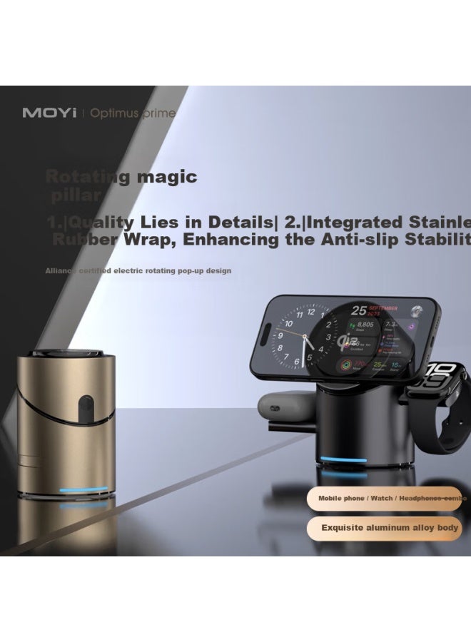 Moyi Qi2 Certified 3-in-1 Wireless Charger With Magsafe Magnetic Fast Charging For Apple Iphone 16 Base 15 Pro, Iwatch, Earphone Stand, Charging Station - Image 4