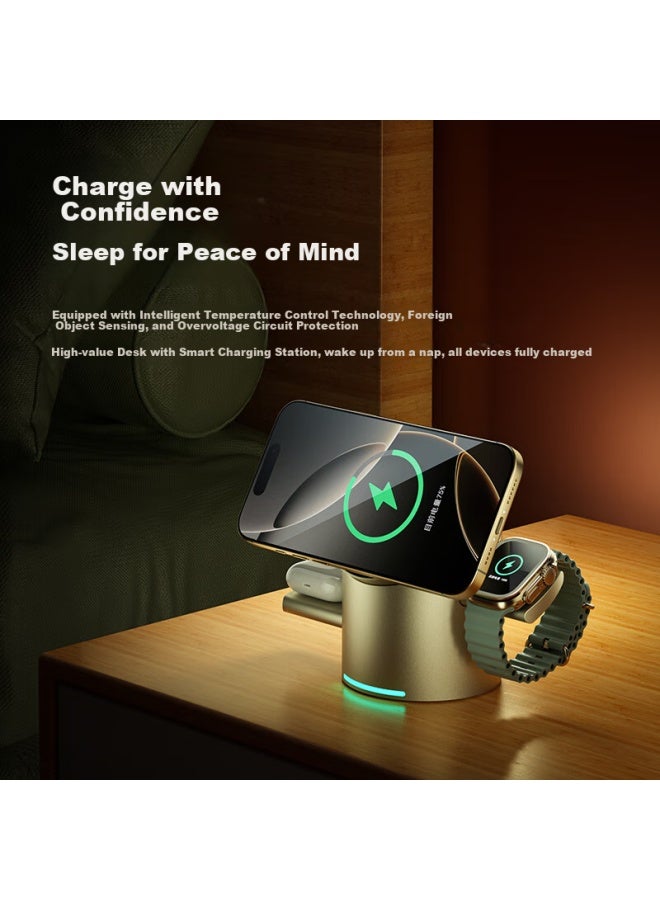 Moyi Qi2 Certified 3-in-1 Wireless Charger With Magsafe Magnetic Fast Charging For Apple Iphone 16 Base 15 Pro, Iwatch, Earphone Stand, Charging Station - Image 3