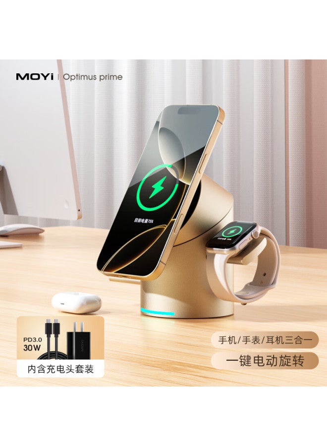 Moyi Qi2 Certified 3-in-1 Wireless Charger With Magsafe Magnetic Fast Charging For Apple Iphone 16 Base 15 Pro, Iwatch, Earphone Stand, Charging Station - Image 1