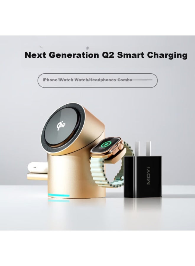 Moyi Qi2 Certified 3-in-1 Wireless Charger With Magsafe Magnetic Fast Charging For Apple Iphone 16 Base 15 Pro, Iwatch, Earphone Stand, Charging Station - Image 5