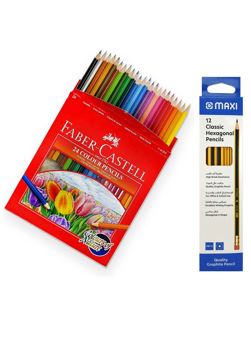 Maxi Faber-castell 24 Colour Pencil + Maxi Graphite Pencil 12pcs. Combo - Image 1
