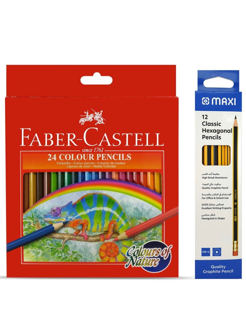 Maxi Faber-castell 24 Colour Pencil + Maxi Graphite Pencil 12pcs. Combo - Image 2
