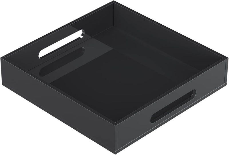 KOTEMON صينية تقديم أكريليك من KOTEMON بمقابض - 12x12x2.36 بوصة - صينية ديكور ومنظم للرسائل للطاولة العثمانية وطاولة القهوة وسطح العمل، أسود - Image 1