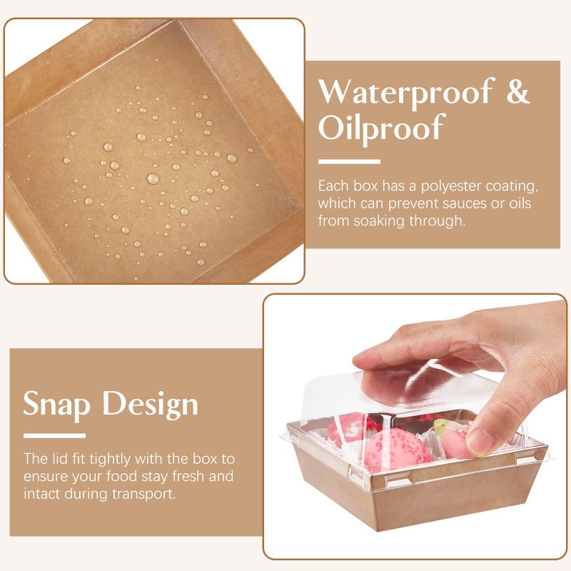 ZORRITA 50 Pack Small Paper Charcuterie Boxes with Clear Lids, 4Ã—4 Inch Mini Cake Slice Boxes To Go Bakery Containers for Individual Desserts, Cookies, Strawberries, Treats (Brown) - Image 4