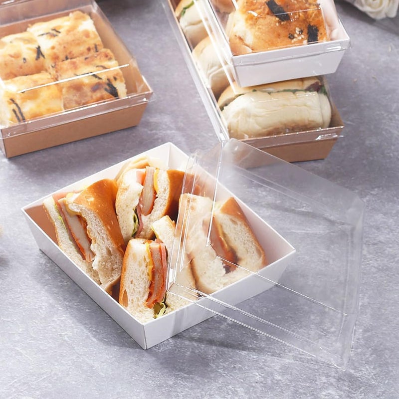 ZORRITA 50 Pack Small Paper Charcuterie Boxes with Clear Lids, 4Ã—4 Inch Mini Cake Slice Boxes To Go Bakery Containers for Individual Desserts, Cookies, Strawberries, Treats (Brown) - Image 5