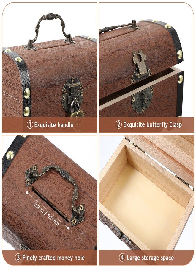 IMIKEYA Piggy Bank: Vintage Wood Treasure Chest Rustic Small Wooden Box Decorative Coin Bank Money Bank Money Saver Storage Box for Wedding Home Decor - Image 3