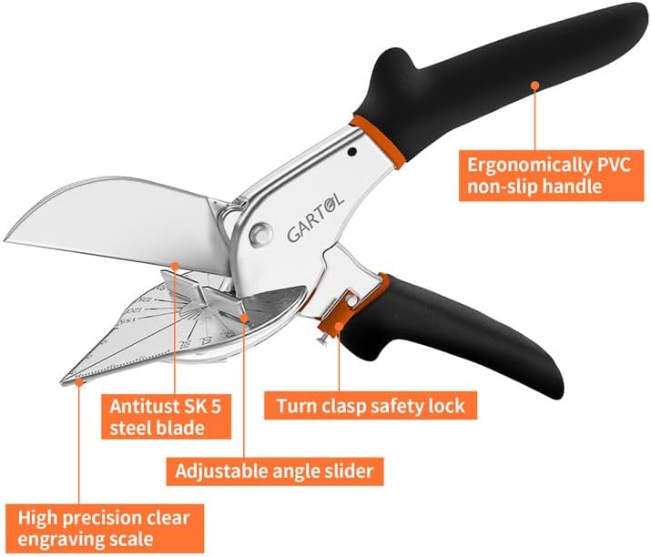 GARTOL Miter Shears, Multifunctional Trunking Shears for Angular Cutting of Moulding and Trim, Adjustable at 45 to 135 Degree, Hand Tools for Cutting Soft Wood, Plastic, PVC, No Replacement Blade - Image 4