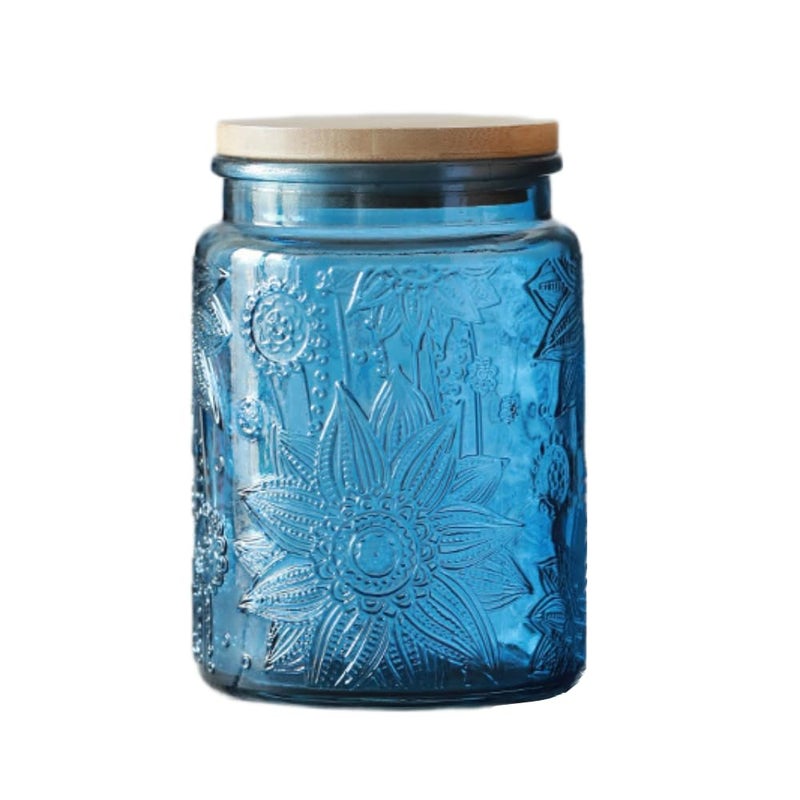 ANSQU Blue Glass Jar, 23.7 FL OZ Vintage Glass Canister with Airtight Lid, Candy Jar/Sugar Container for Kitchen Pantry Coffee, Tea, Cookie, Decorative Jars Holds Bath Salt - Image 1