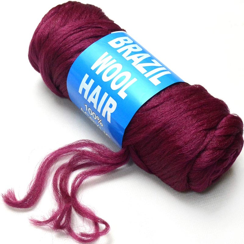 BLUPLE Brazilian Wool Hair 1 Roll Wine Red 99J Acrylic Yarn for African Hair Braiding Sengalese Twisting Jumbo BraidsCrochet Faux LocsWrapsDreadlocks 1Roll Wine Red