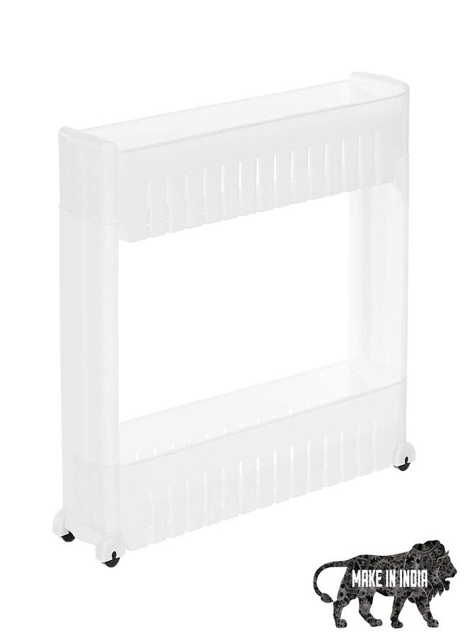 MEZON Plastic Multipurpose Slim Slide Detachable Storage Rack Holder Organizer Shelf with Moving Wheels Trolley 2/3/4 Layers Kitchen Bathroom Bedroom (2 Tier, White) - Image 1