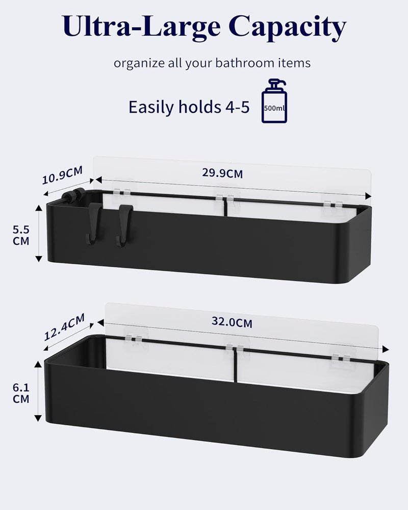 Kitsure Shower Caddy - 2 Pack Rustproof Shower Organizer, Drill-Free & Quick-Dry Shower Shelves for inside Shower with Large Capacity, Durable Stainless Steel Shower Rack with 4 Hooks, Black - Image 3