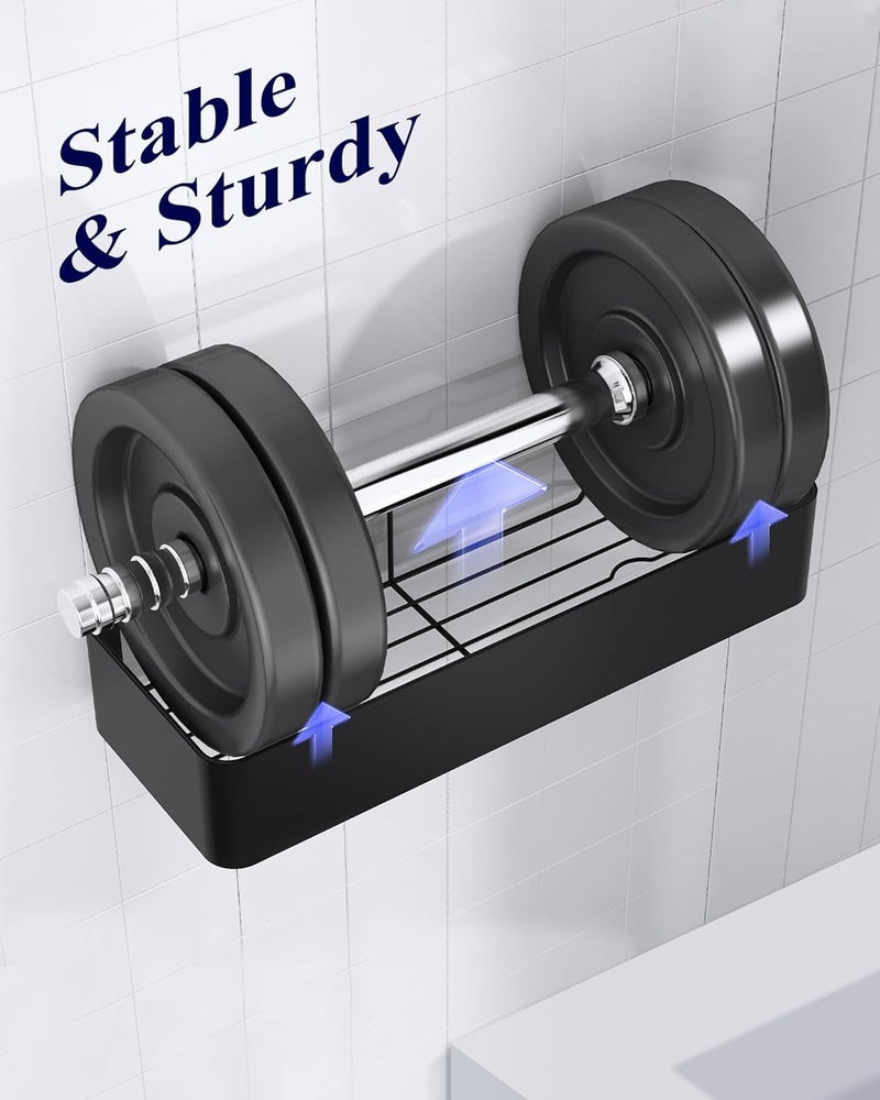Kitsure Shower Caddy - 2 Pack Rustproof Shower Organizer, Drill-Free & Quick-Dry Shower Shelves for inside Shower with Large Capacity, Durable Stainless Steel Shower Rack with 4 Hooks, Black - Image 5