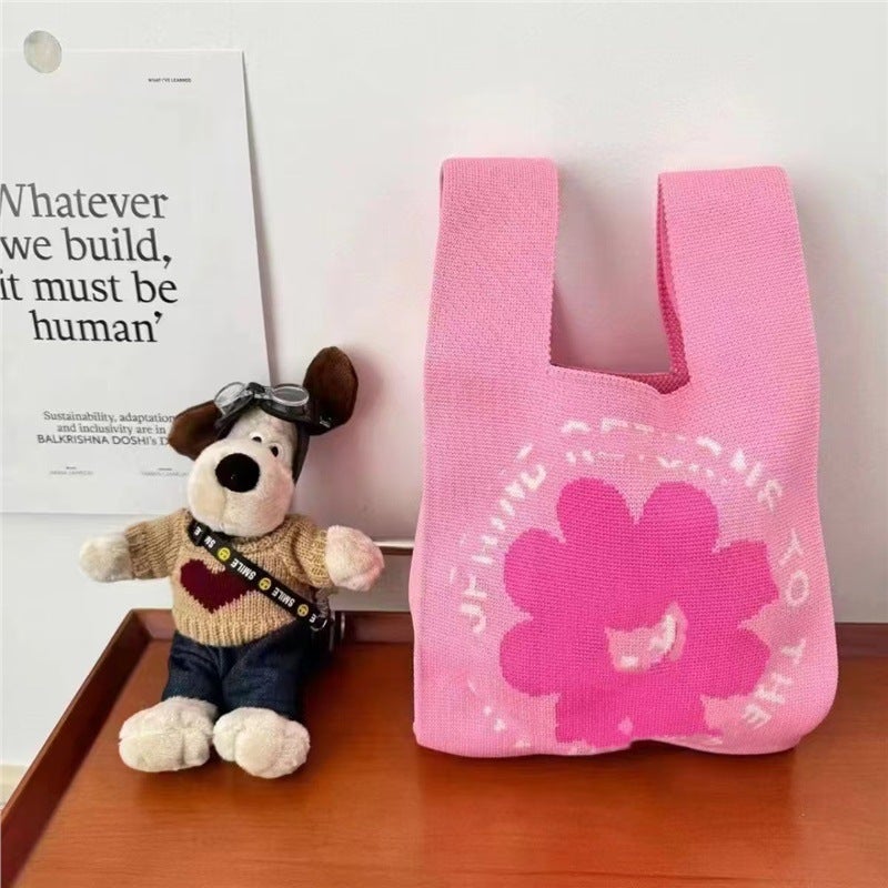 2025 Xipu Special Festive Wedding Gift Bag Special Hand Bag Vest Bag Sweet and Festive Knitted Bag 70g pink sunflower