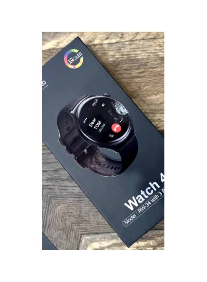 هينوتيكو ساعة Haino  اسود Teko RW-34 سمارت مدورة: ماركة Haino Teko. نموذج RW-34. شاشة كبيرة الحجم. شاشة أموليد. متعددة اللغات. وزن ١٠٠ جرام. - Image 4