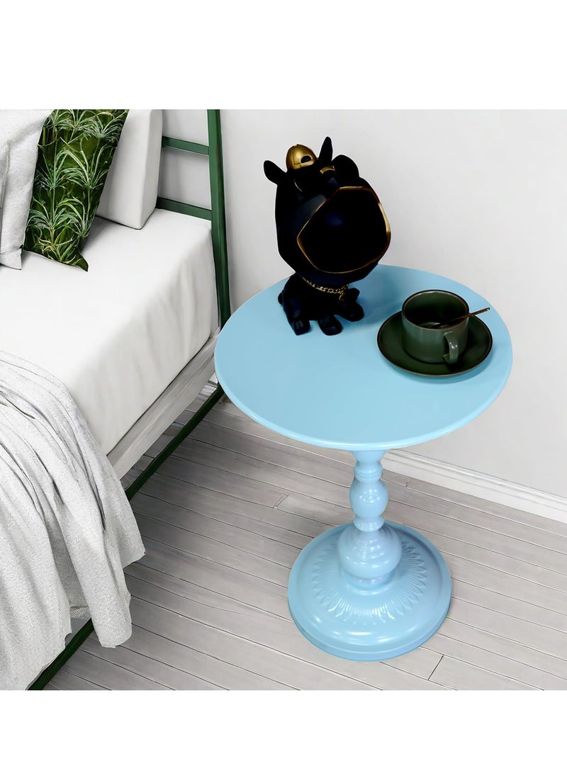 شو وو طاولة جانبية مستديرة حديثة ذات قاعدة معدنية، طاولة مشروبات صغيرة مستديرة، مناسبة لغرفة المعيشة وغرفة النوم، لون أزرق - Image 3