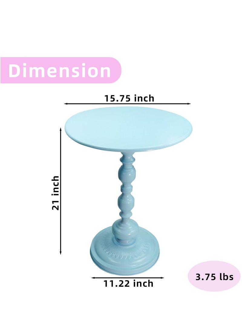 شو وو طاولة جانبية مستديرة حديثة ذات قاعدة معدنية، طاولة مشروبات صغيرة مستديرة، مناسبة لغرفة المعيشة وغرفة النوم، لون أزرق - Image 4