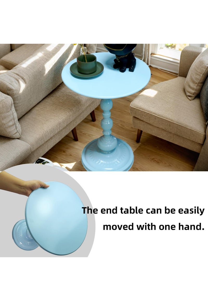 شو وو طاولة جانبية مستديرة حديثة ذات قاعدة معدنية، طاولة مشروبات صغيرة مستديرة، مناسبة لغرفة المعيشة وغرفة النوم، لون أزرق - Image 5