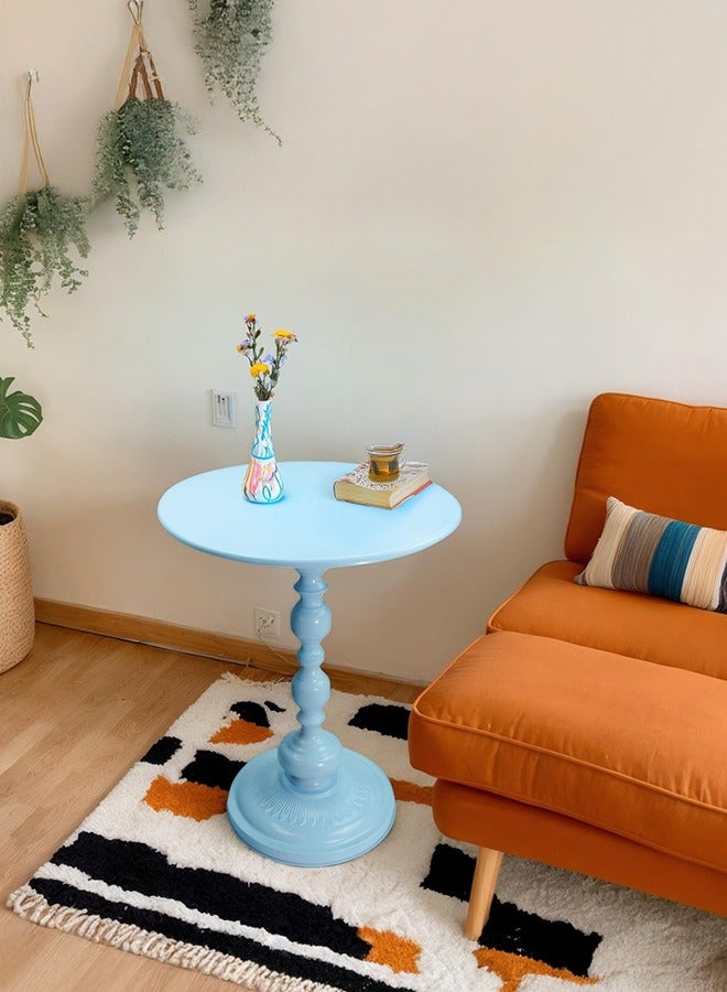 شو وو طاولة جانبية مستديرة حديثة ذات قاعدة معدنية، طاولة مشروبات صغيرة مستديرة، مناسبة لغرفة المعيشة وغرفة النوم، لون أزرق - Image 1
