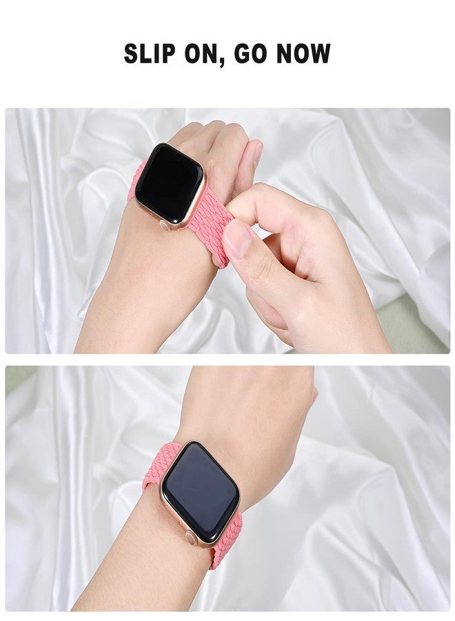 سوار OMECKY Lace Solo Loop متوافق مع سوار ساعة Apple Watch S9/8/7/6/5/4/3 بمقاسات 38/40/41 مم، سوار رياضي مضفر مطاطي من النايلون اللطيف لساعة iWatch SE، S Starlight - Image 3