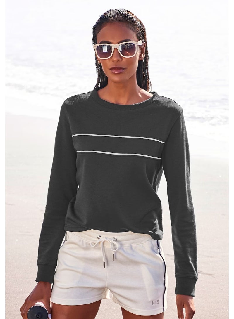 His Women's Sweatshirt Dark Grey – Casual Sweatshirt With White Lines - Image 1
