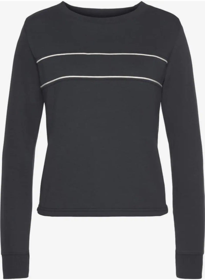 His Women's Sweatshirt Dark Grey – Casual Sweatshirt With White Lines - Image 2