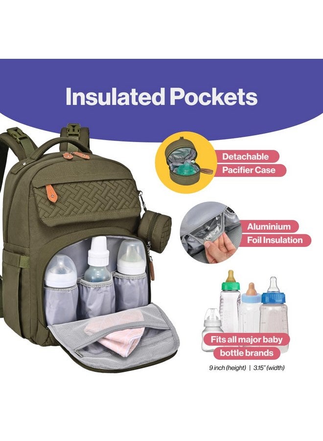 BabbleRoo BabbleRoo Diaper Bag Backpack, Travel Backpack with Changing Pad, Pacifier Case & Stroller Straps, Multifunction, Waterproof, Unisex - Army Green - Image 4