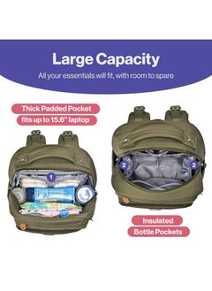 BabbleRoo BabbleRoo Diaper Bag Backpack, Travel Backpack with Changing Pad, Pacifier Case & Stroller Straps, Multifunction, Waterproof, Unisex - Army Green  - Image 3