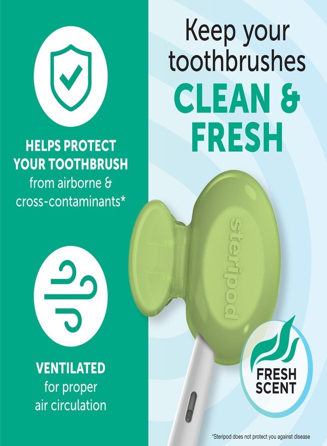 Steripod Clip-on Toothbrush Protector, Green/Silver, 2 Count - Image 2