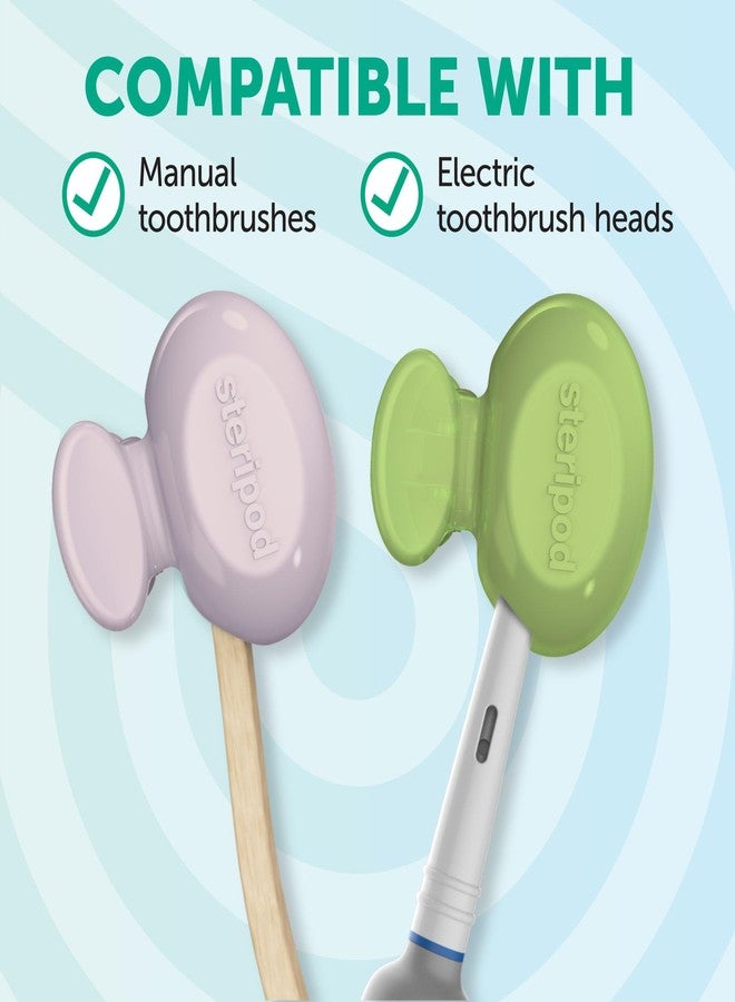 Steripod Clip-on Toothbrush Protector, Green/Silver, 2 Count - Image 3
