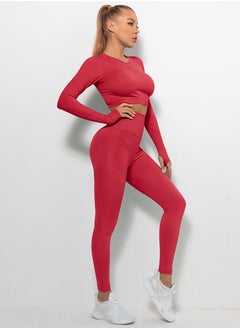 Loquat High Waist Tight-Fitting Sports Set Red  - Image 1
