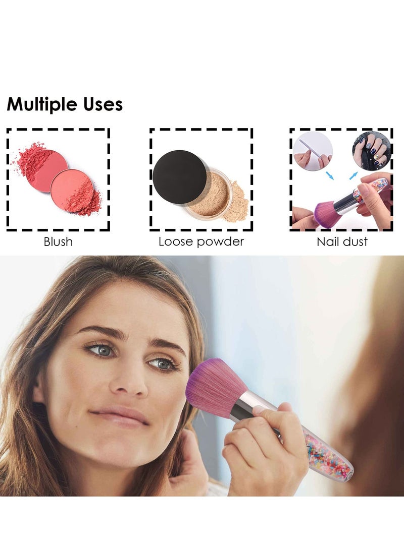 Excefore 4 Pcs Powder Remover Brush, Large Powder Makeup with Colorful Granule Decorated Handle for Face Blush Makeup and Nails, Manicure Cleanup, Purple - Image 3