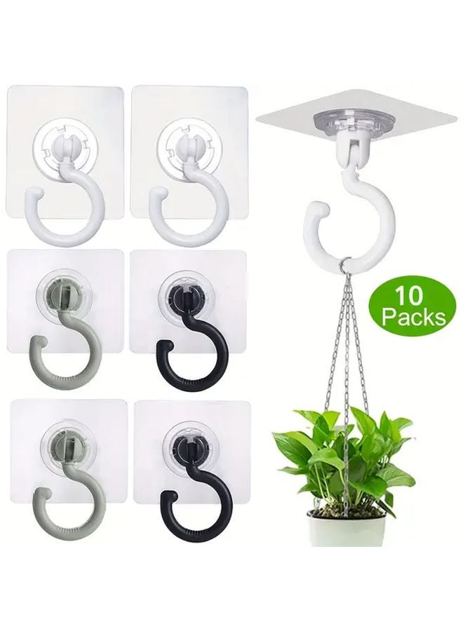 10pcs White Heavy Duty Rotatable Adhesive Hooks Strong Sticky Ceiling Hangers - Image 3