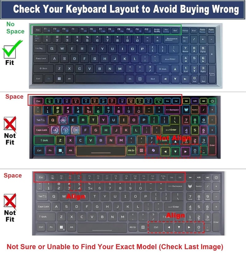 Raya غطاء جلد سيليكوني للوحة مفاتيح لأجهزة لابتوب Acer ALG [ AL15G-52 / AL15G-53 ] للألعاب، Acer Aspire 7 [A715-79G] و Acer Aspire Lite [ AL15-41 / AL15-52 / AL15-53 ] (شفاف) - Image 2