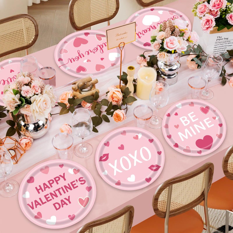 Photken 48 Pieces Valentineâ€™s Day Paper Plates â€“ 7 Inch Pink Heart Design Round Disposable Dessert Plates for Valentineâ€™s Parties, Weddings, Anniversaries, and Romantic Dinners - Image 4
