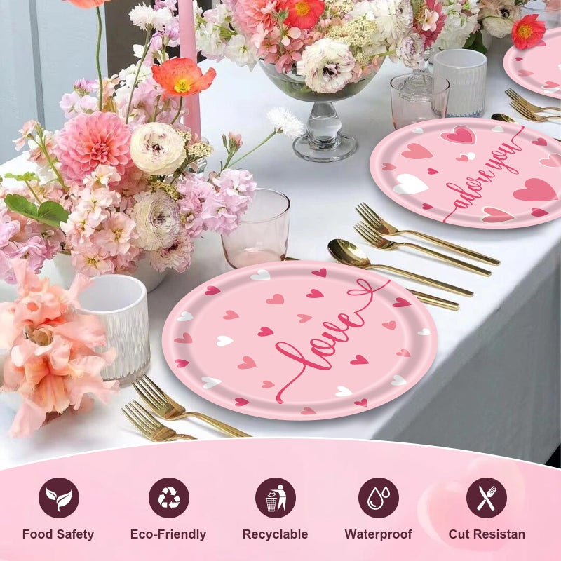 Photken 48 Pieces Valentineâ€™s Day Paper Plates â€“ 7 Inch Pink Heart Design Round Disposable Dessert Plates for Valentineâ€™s Parties, Weddings, Anniversaries, and Romantic Dinners - Image 3