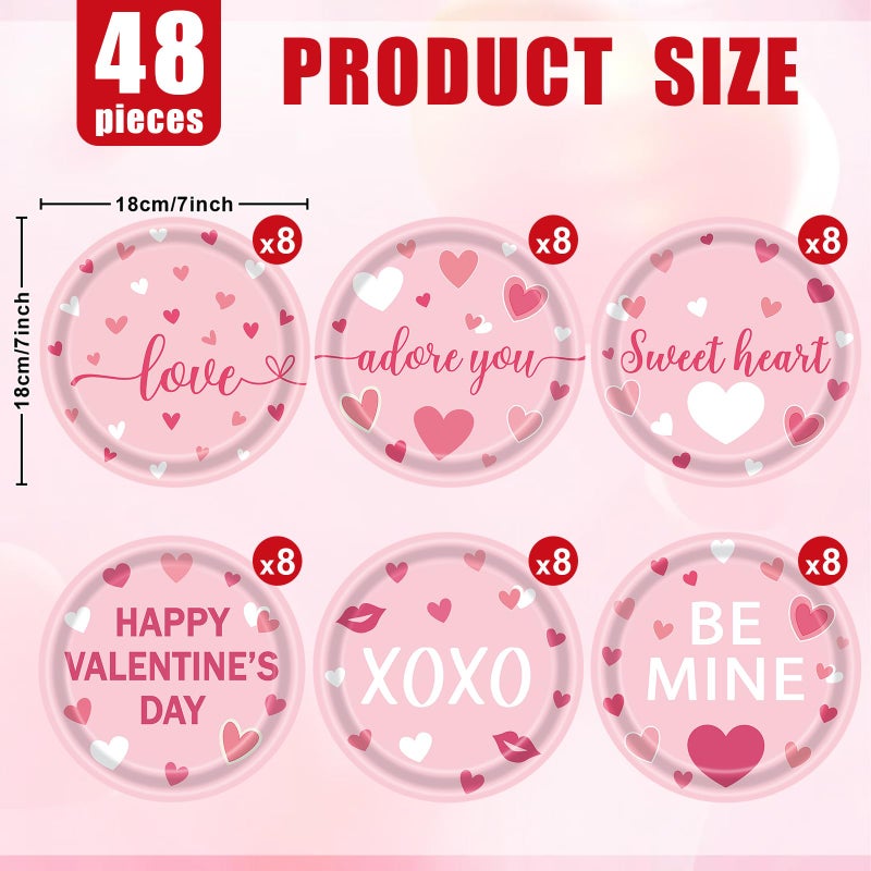 Photken 48 Pieces Valentineâ€™s Day Paper Plates â€“ 7 Inch Pink Heart Design Round Disposable Dessert Plates for Valentineâ€™s Parties, Weddings, Anniversaries, and Romantic Dinners - Image 2