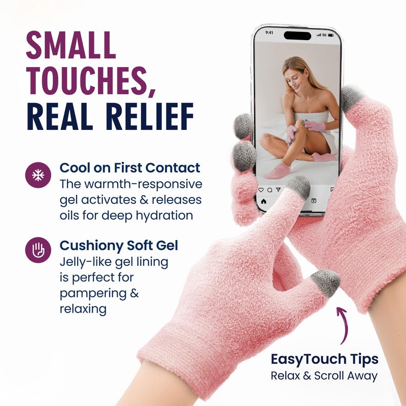 Dr. Frederick's Original Dr. Frederickâ€™s Original Moisturizing Gel Gloves â€“ Deep Moisturizing and Fast Relief for Dry Hands â€“ Touchscreen-Friendly â€“ Mango Butter, Shea Butter, Jojoba, & Coconut Oil - Plush Pink - Image 4