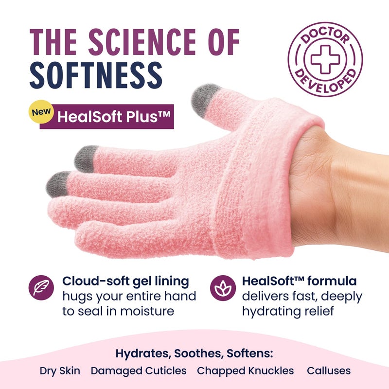 Dr. Frederick's Original Dr. Frederickâ€™s Original Moisturizing Gel Gloves â€“ Deep Moisturizing and Fast Relief for Dry Hands â€“ Touchscreen-Friendly â€“ Mango Butter, Shea Butter, Jojoba, & Coconut Oil - Plush Pink - Image 2